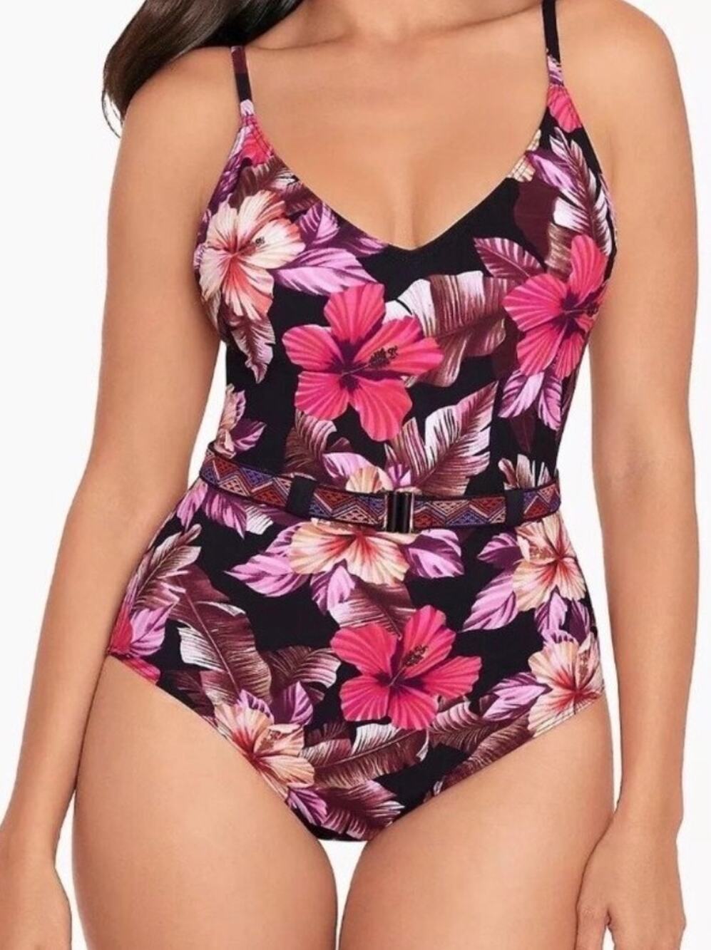 Miraclesuit Skinny Dippers Mowie Lucky Charm Belted  One Piece Swim Suit M NWT